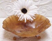 8" Imperial Footed Satin Rose Chocolate Caramel Slag Bowl
