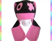 Hugs and Kisses Bunny Hat (Black and Pink) - Fleece Rave Dance Kawaii Cute Clothing Chibi Long Ears Rabbit Cosplay Anime Adult Teen Child