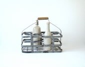 french metal bottle carrier, shabby chic french home decor, 1930s wine bottle carrier, french country cottage decor