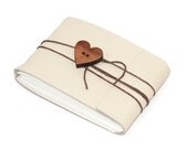Cream Leather Journal or Sketchbook with Heart Button, Pocket Sized, Handbound Coptic Stitch - 2 3/4" x 3 3/4"
