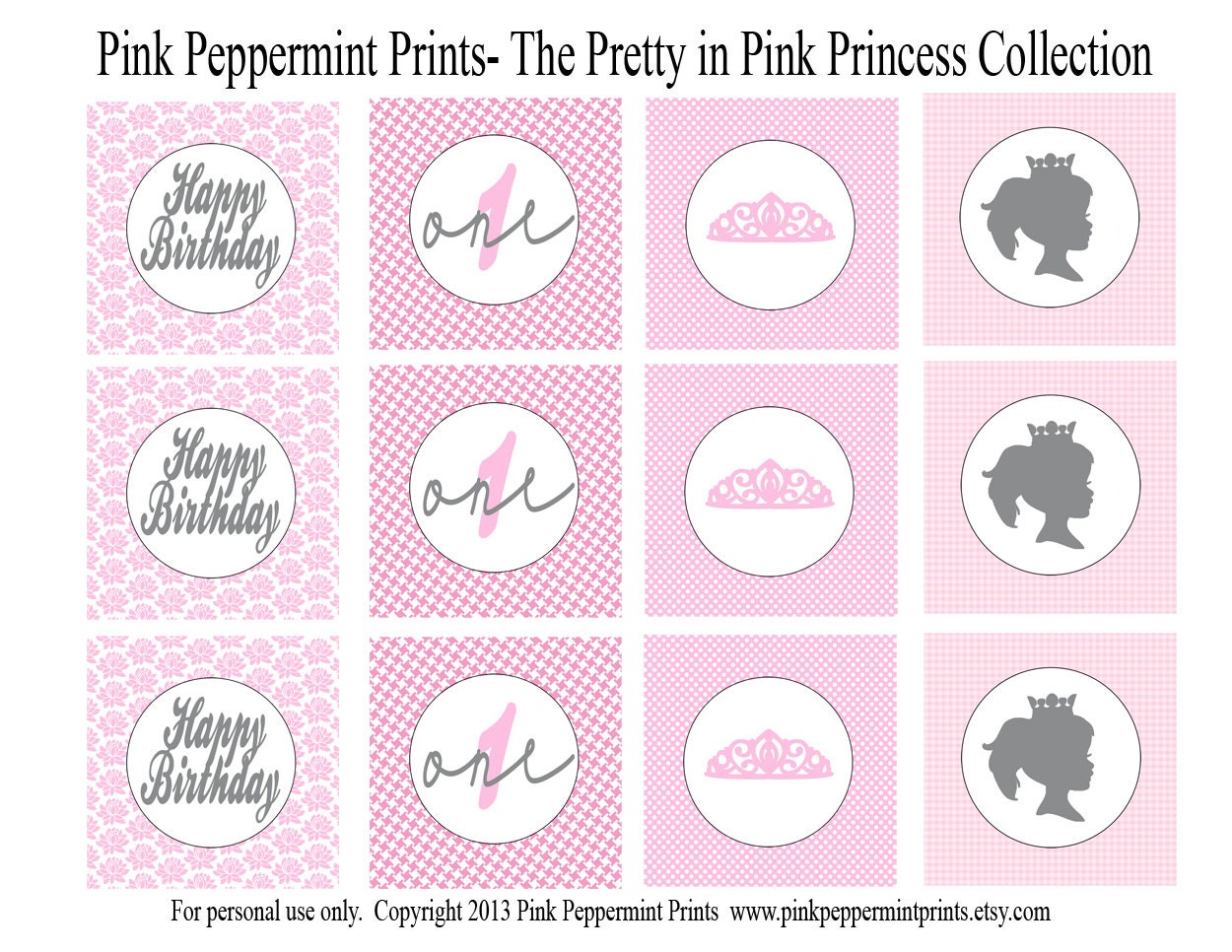 The Pretty in Pink Princess Party Printable Collection 2 inch party tags circles cupcake toppers