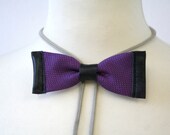 Silk and leather bolo, dark purple and black bow tie, women's and men's accessory, man dude dad, bola, gift