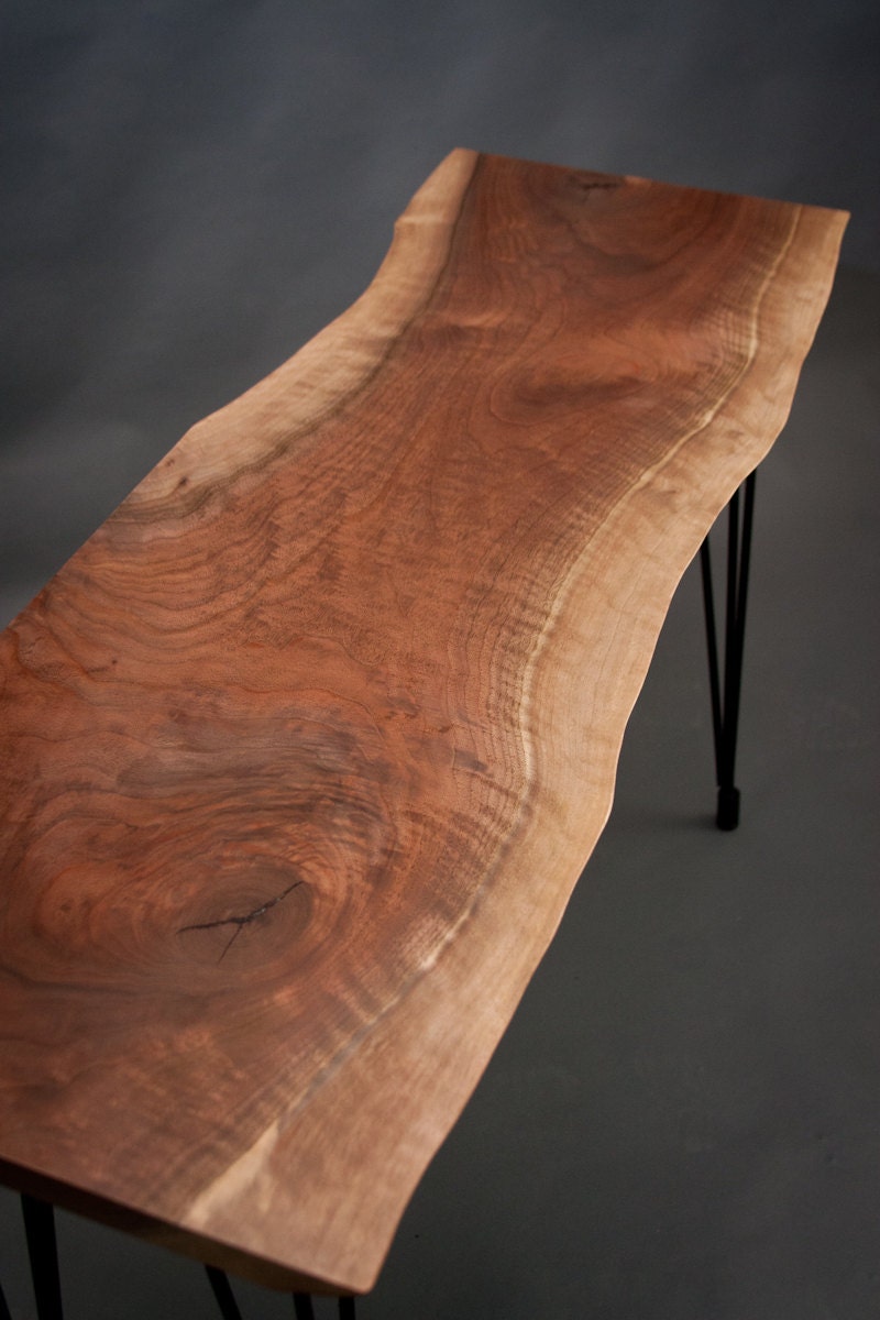 SOLD Figured Black Walnut CONSOLE TABLE  - Simple - Live Edge - MidCentury