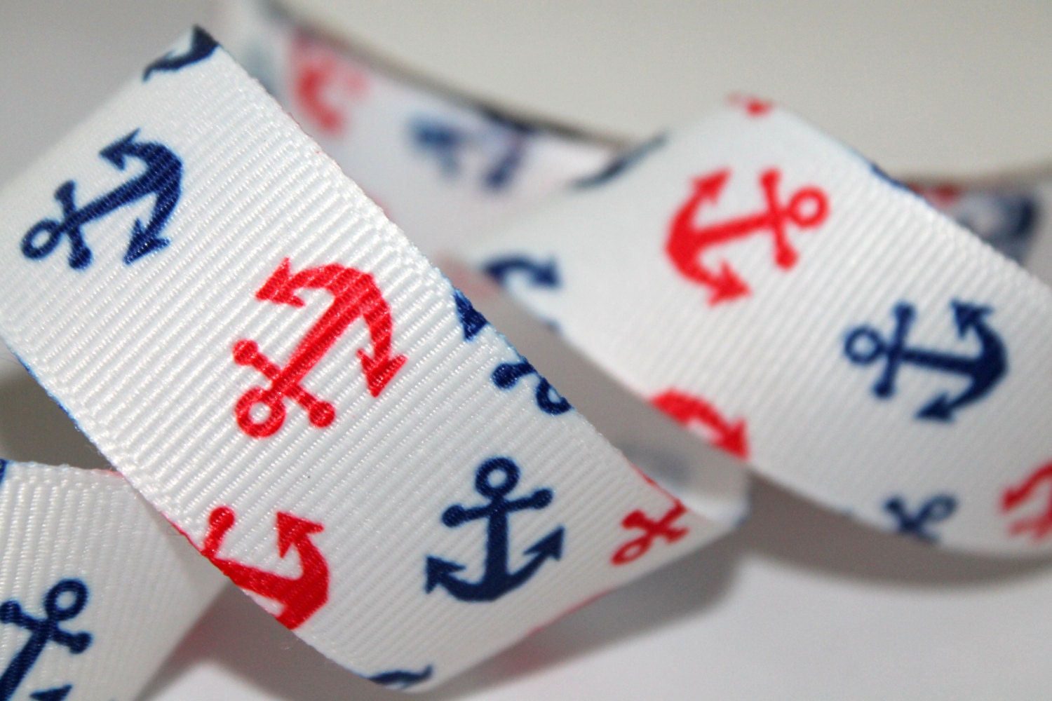 Anchor Ribbon  Red White and Blue Grosgrain 7/8 inch 10 yards