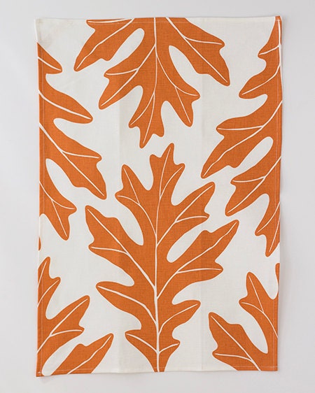 Linen Tea Towel - Oakleaf Copper