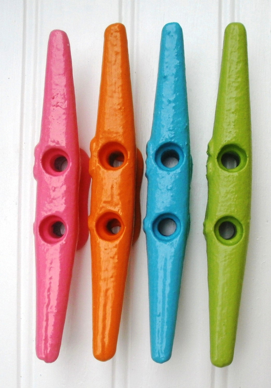 Bright boat cleat wall hook drawer pull As seen in Coastal Living beach island nautical summer pink orange aqua lime