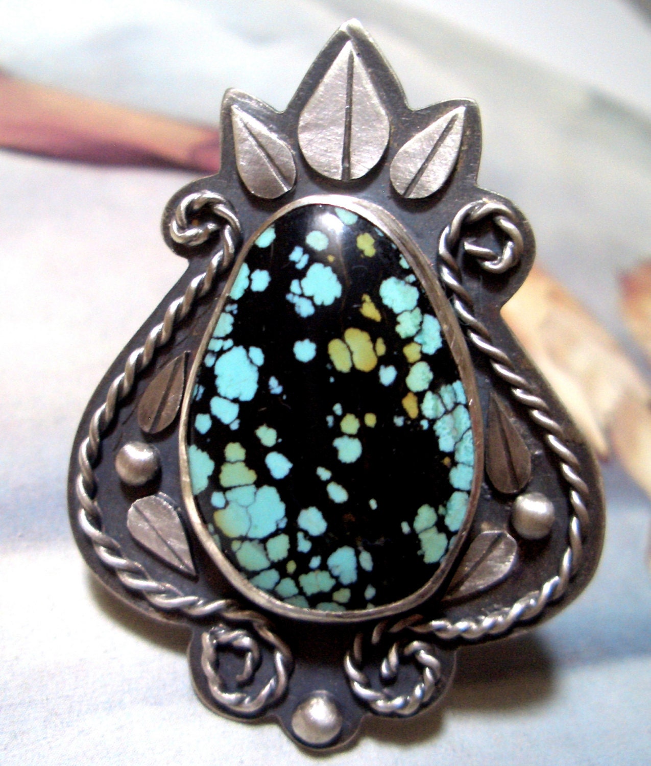 Baroque Ring in Natural Turquoise and Stelring Silver // Ready to ship in size 8