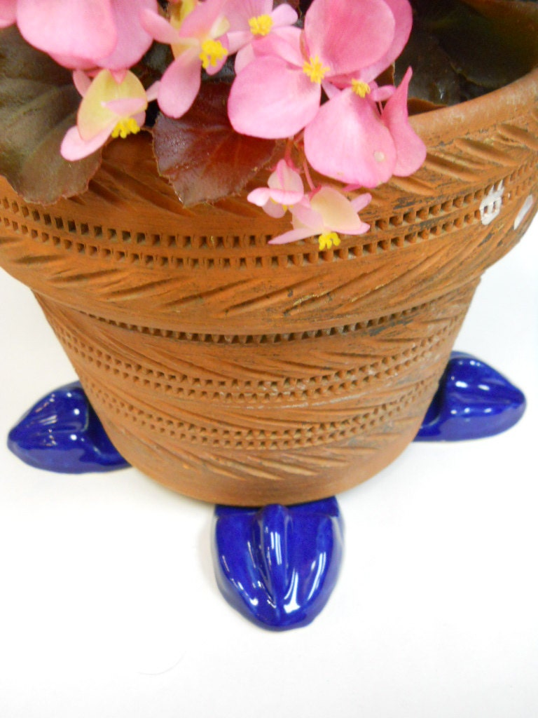 Ceramic Pot Feet BIRDFOOT Cobalt Blue Glaze set of 4