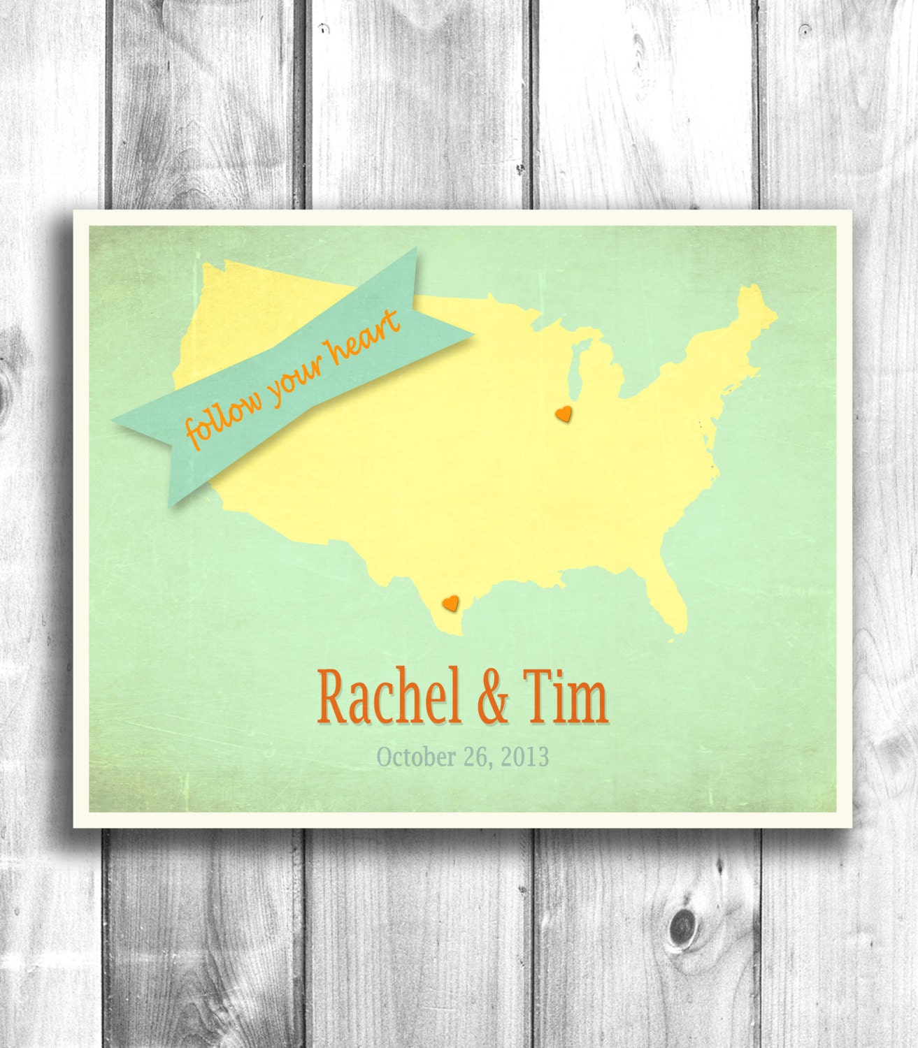Customized Wedding Sign, Personalized Poster, Engagement Gift, Map Print, Retro Poster - Any Location - 11x14 Typography Poster