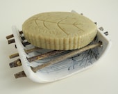 One Love Bamboo Soapdish-- White with Bamboo stamping