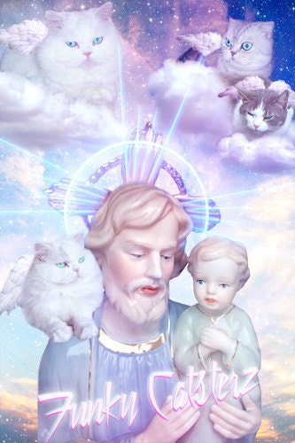 Angels Are Among Us - Religious Cat Print