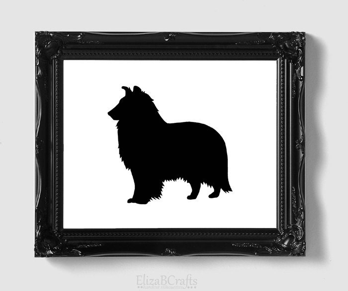 Shetland Sheepdog Silhouette - Hand-cut Mounted on 8x10 Watercolor Paper