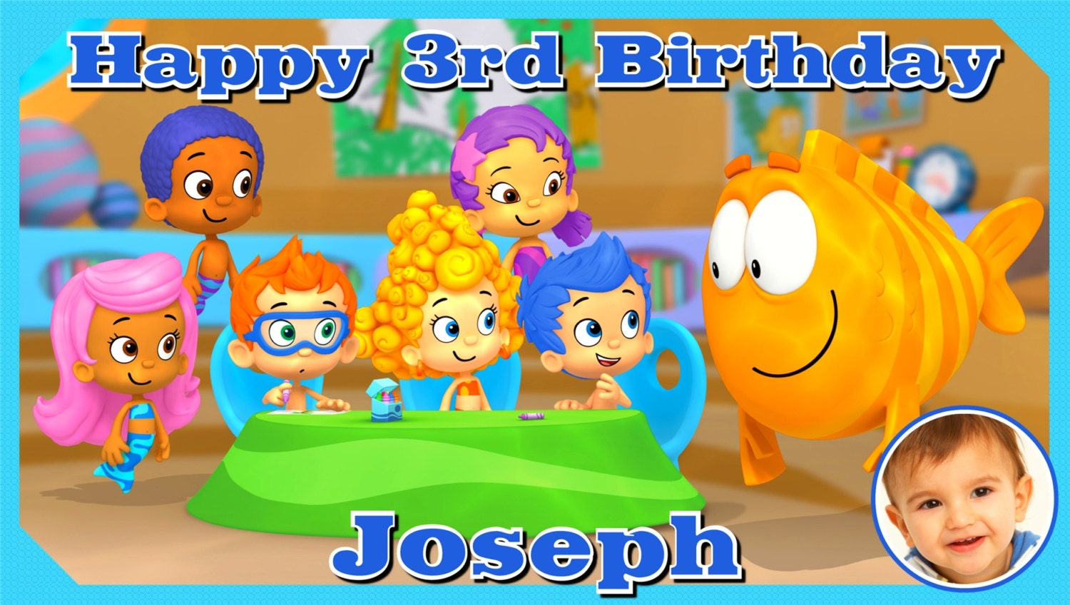 Bubble Guppies Personalized Custom Vibrant Vinyl Birthday Banner Party Decoration with Photo - School