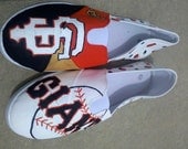Custom Handpainted Women Shoes SF Giants Slip on "Like TOMS" w/ leopard print Any Size