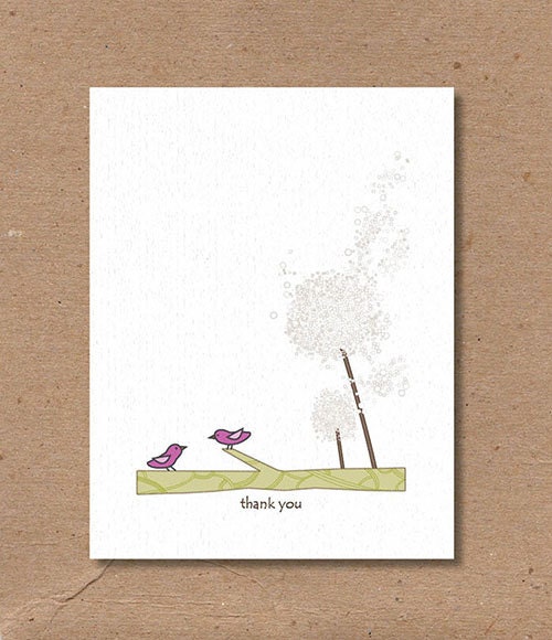 Set of 6 Baby Birds Thank You folded note card
