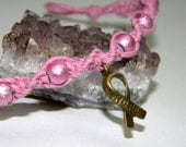 Pink HOPE Ribbon Breast Cancer Awareness HEMP Bracelet Support OOAK