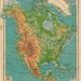 1941 Vintage Relief Map of North America, the Caribbean and Central America