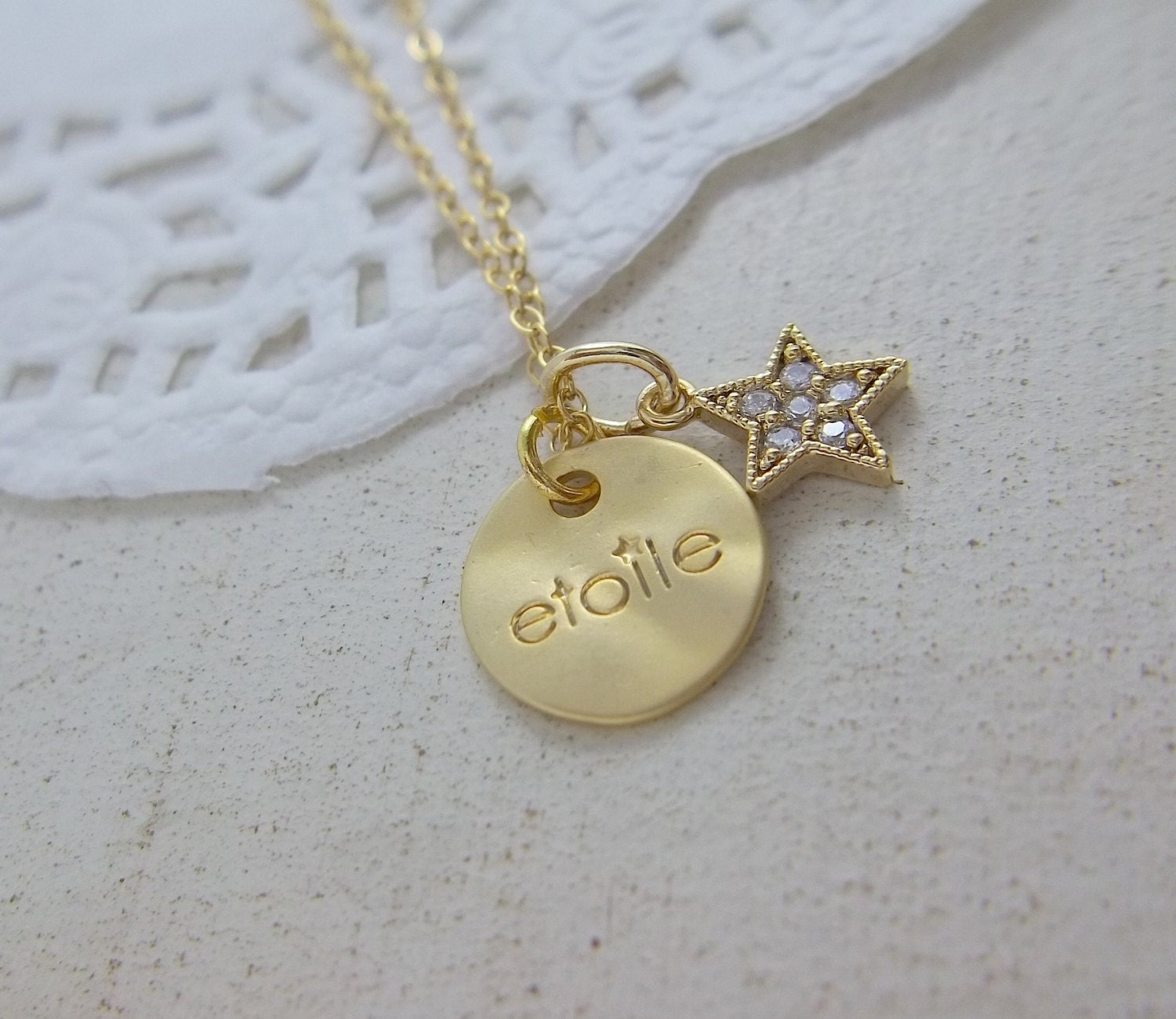 Star Necklace - Pave Star - Etoile - Gold Charm Necklace - Dainty Necklace - gold pendant