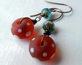 Polka - polka dot earrings, red earrings, glass earrings, spotty earrings, polka dot jewelry, spotty earrings, dotty earrings