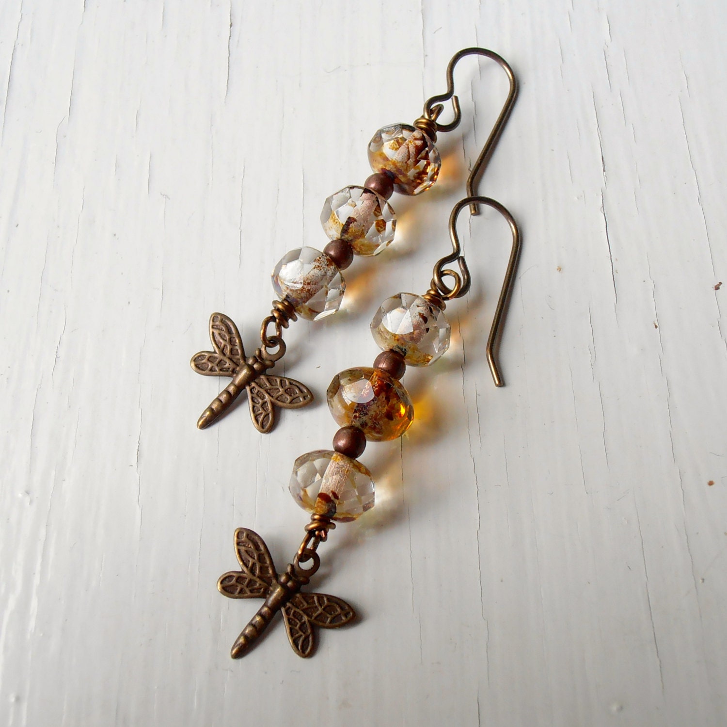 Fly East - handmade earrings, bead earrings, dragonfly earrings