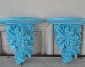 Turquoise Blue Wall Sconces - Shabby Chic Decor - Set of Two