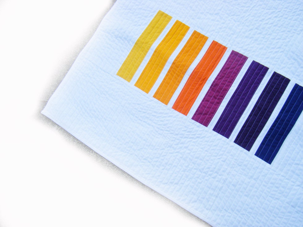 Pram Quilt - Baby Quilt - solids - yellow orange purple - wallhanging - modern geometric