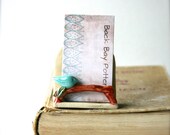 Bird on a Branch Vertical Business Card Holder - French Cream
