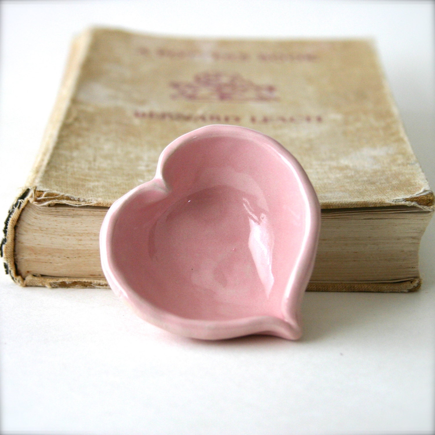 LOVE - Pink Heart Dish - Porcelain Ring Catcher - in Romantic Blush Pink - Gift for Mom - Ready to Ship