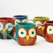Mr. Owl Ceramic Mug - Choose Your Color - Retro Green Nautical Blue Rustic Red Vintage Plum - Original OOAK Design