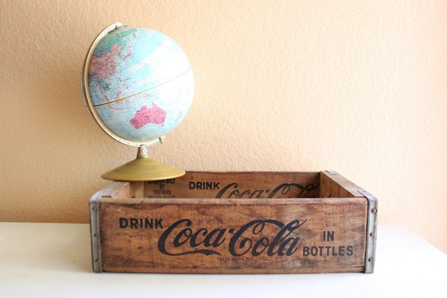 Vintage Coca Cola  Wood Crate Carrier Box with Metal Straps, Weathered Wood Crate / Item No. 13057