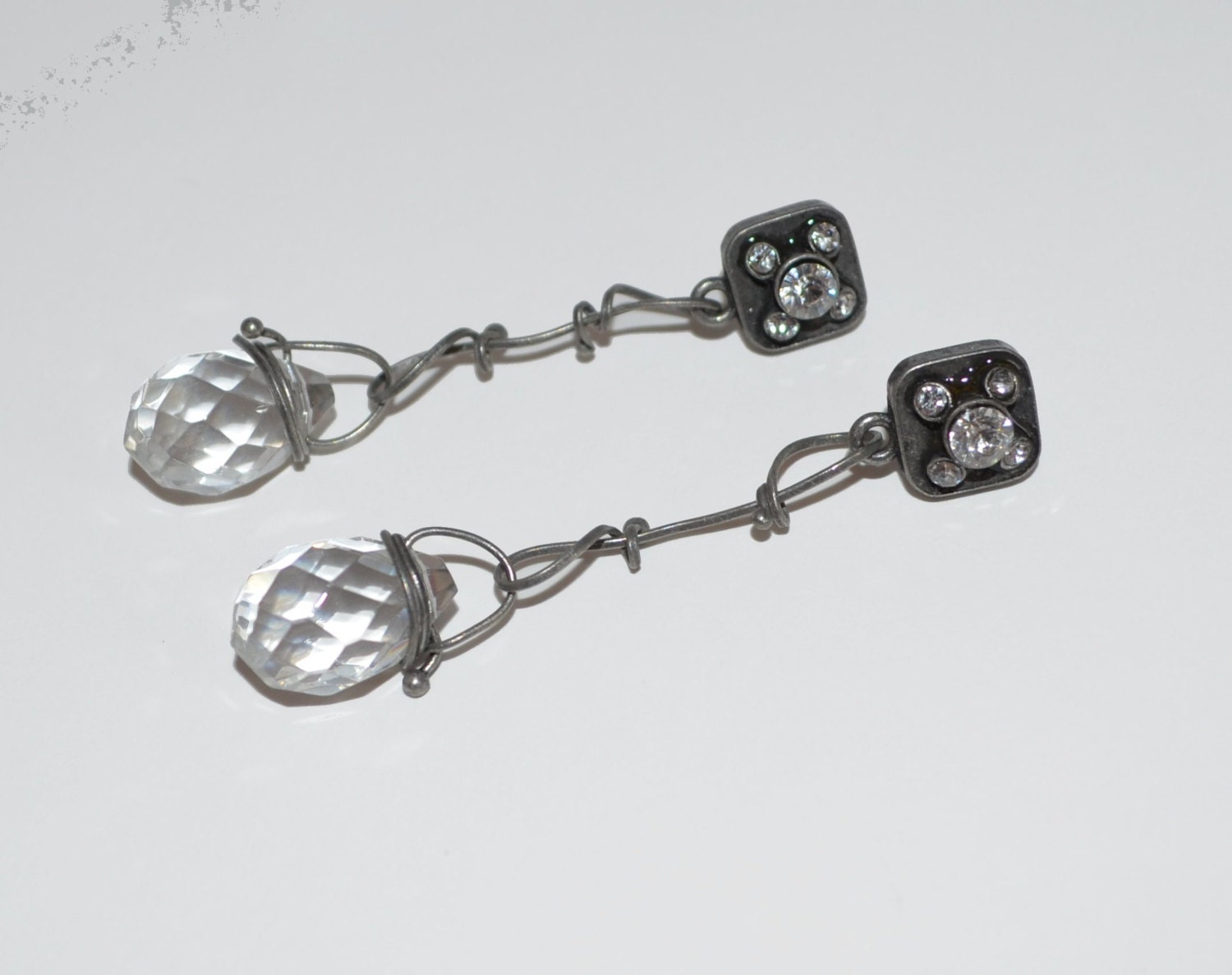 Gifts for her, under 20, Dangle Earrings Black Nickel Crystal Bead Sparkle OOAK Original Design
