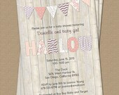 Bunting Baby Shower Invitation, shower invitation with wood background, digital, printable file (any colors)