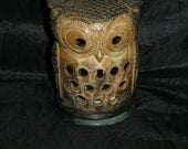 Vintage 70s Owl Candle Holder Tealight Incense Brown Boho Ceramic Shine Through Nature Home Decor Japan