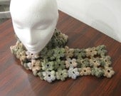 Puff Flower Scarf - Green & Brown