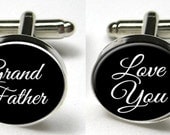 Grandfather Bride Silver Tone Bezel CuffLinks Glass Round Trendy Wedding
