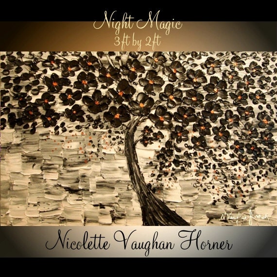 Original Oil   gallery canvas abstract  Landscape Modern 36" palette knife  Night Magic impasto oil painting by Nicolette Vaughan Horner