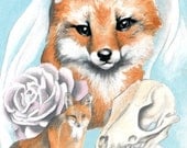 SALE The Wedding of Mrs. Fox painting Brothers Grimm fairy tale magical pastel skull red fox