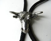 Western Bolo Tie - Vintage Cowboy - Wild West Jewelry - Silver Cow