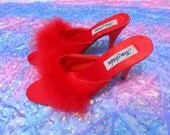Red Anne Jordan MARIBOU Clueless Fancy Furry Boa Heels 10
