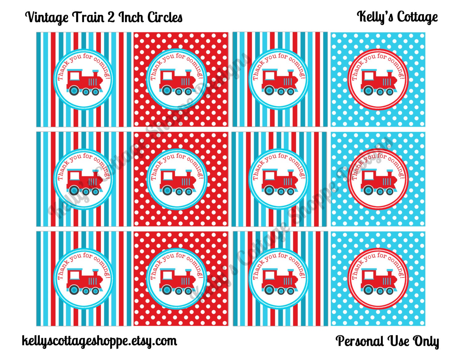 Instant Download Vintage Train Birthday Party 2 Inch Thank You Circles Il_170x135
