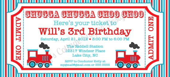 Vintage Train Ticket Invitation- Custom, Printable Digital Birthday Invitation Il_570xn