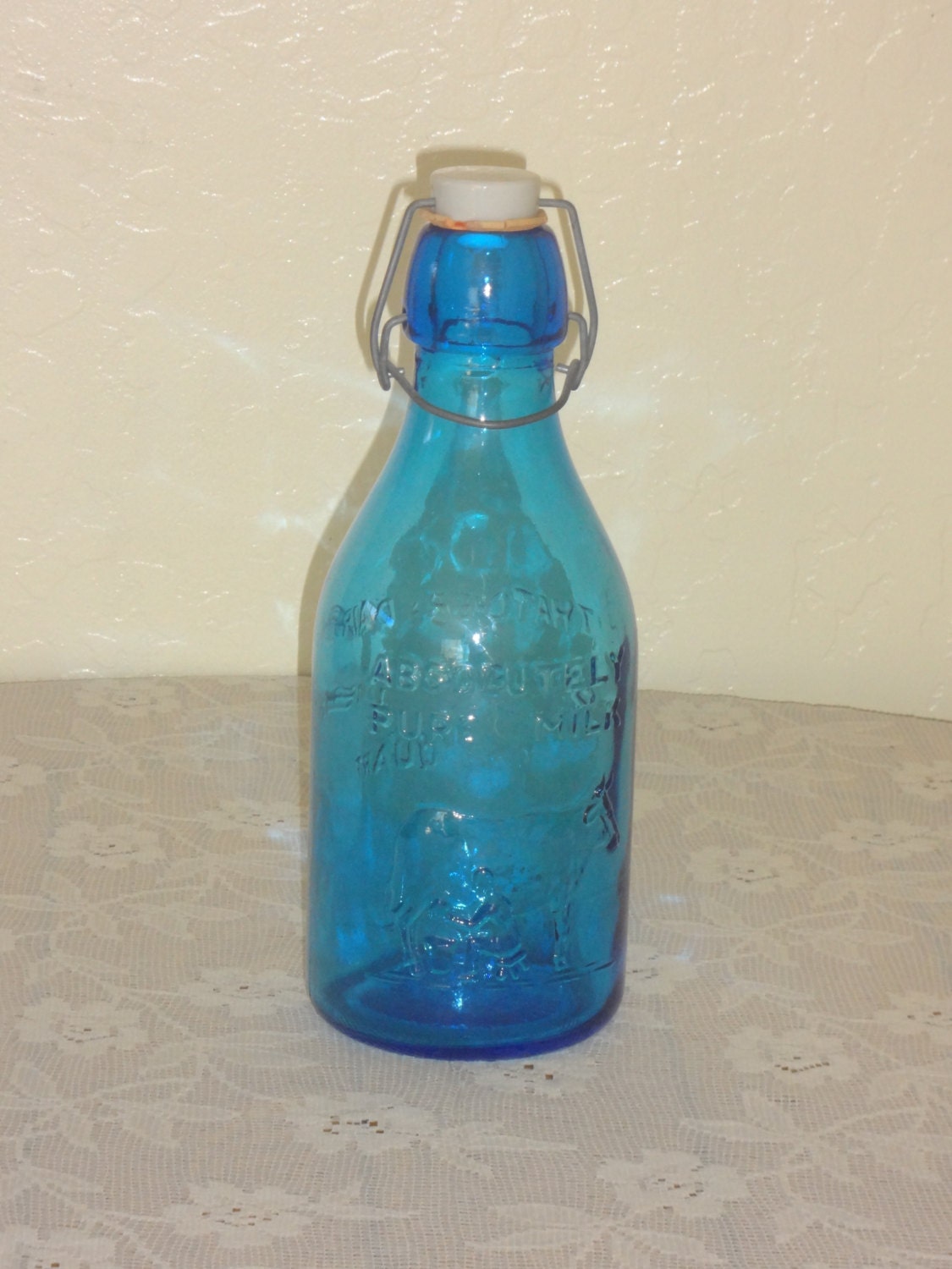 Vintage Milk Bottle - Cobalt Blue Thatchers Dairy Absolutely Pure Milk