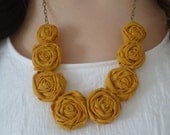 Rosette Necklace, Statement Necklace, Golden Mustard Color Necklace, Fabric Necklace, Graduation Gift