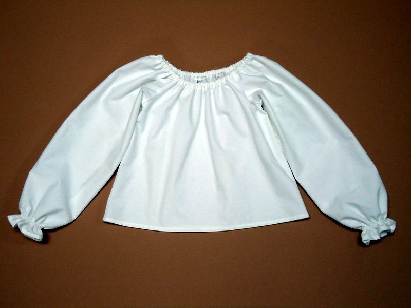 Girls Peasant Top Blouse, white, long sleeves, size 6 mo., 12 mo., 18 mo., 2T, 3T, 4T, 5, 6, 7, 8