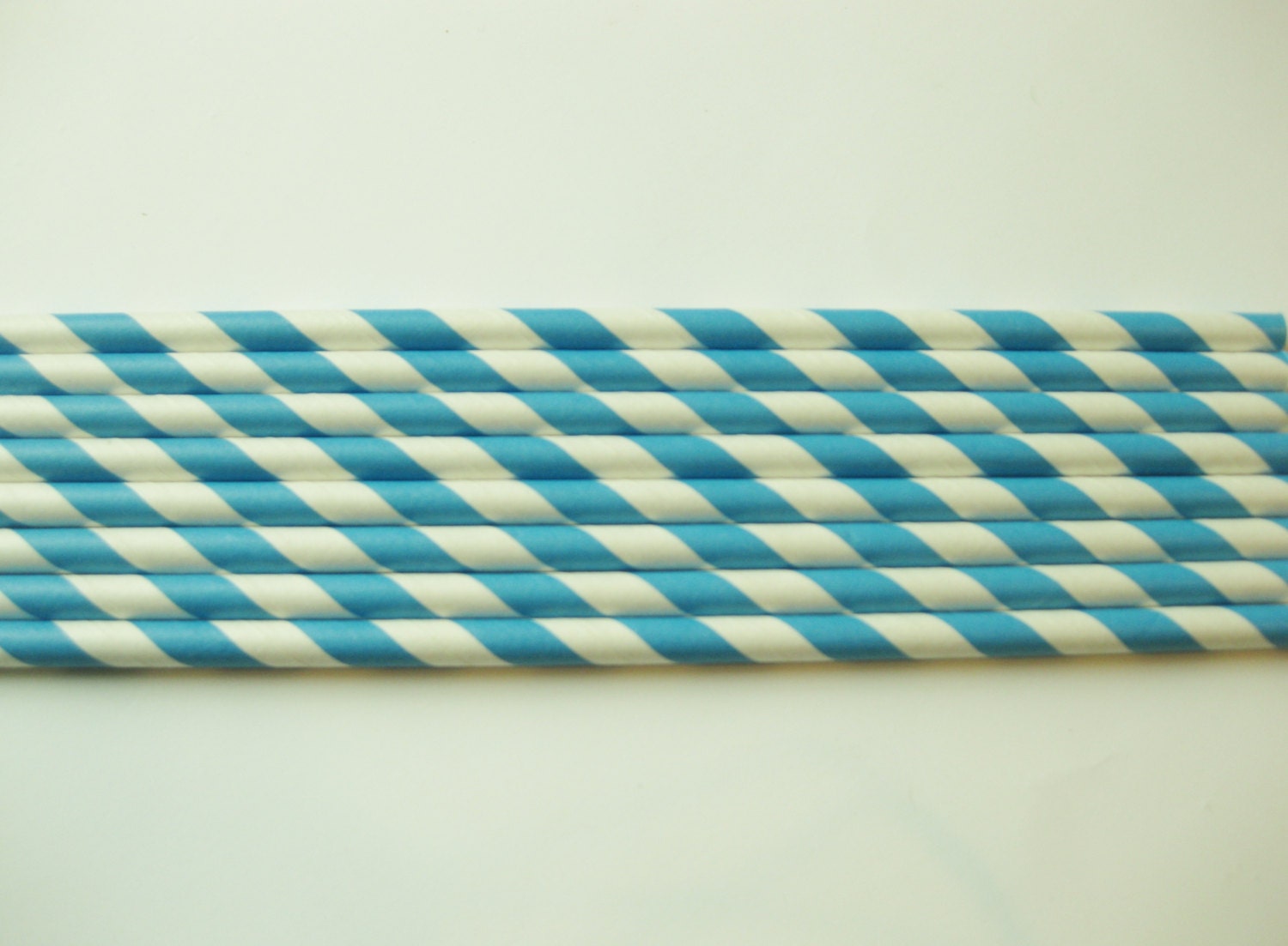 10 Paper European Blue & White Striped Straws/Cake Toppers