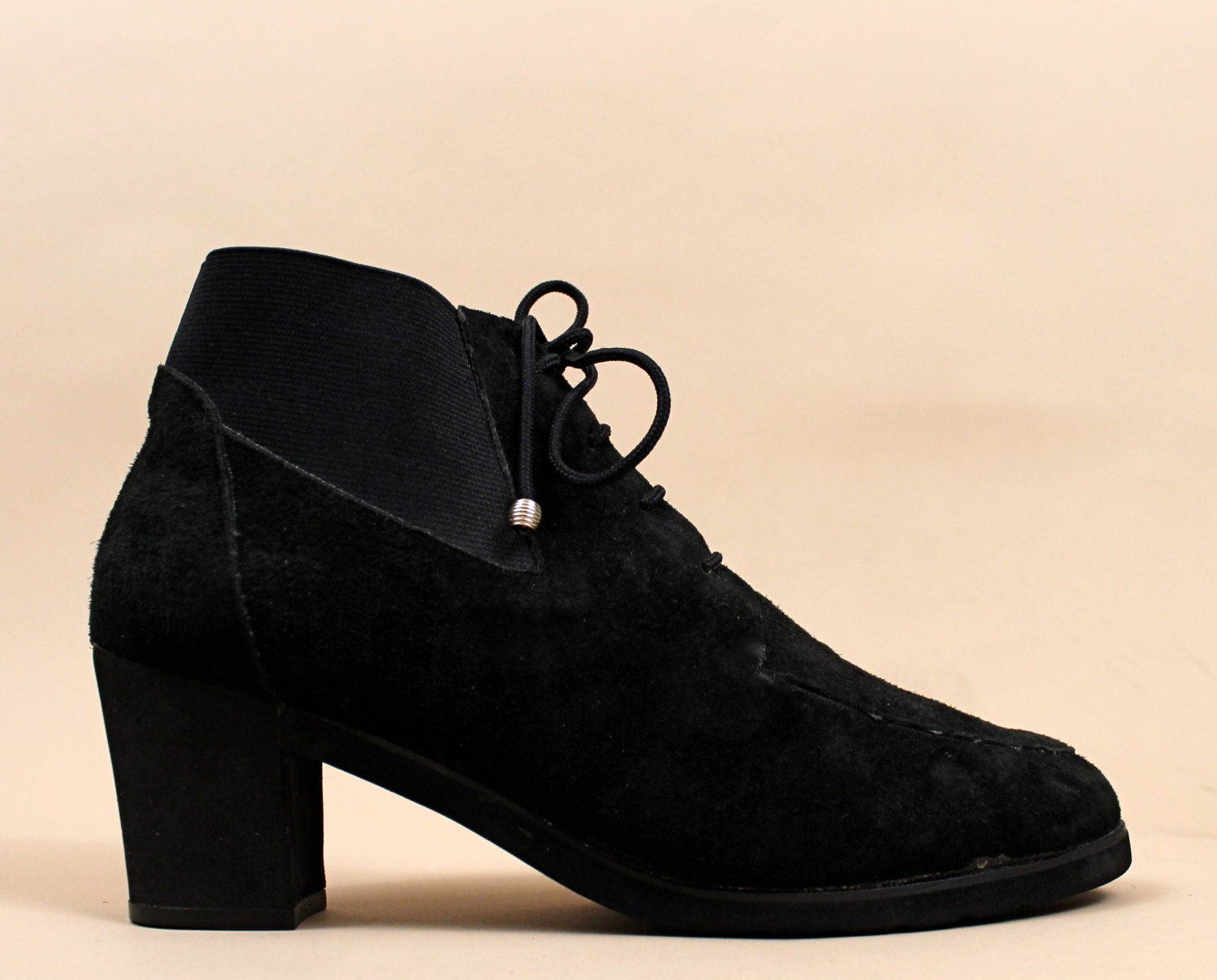 80s - early 90s Vtg SUEDE Leather Lace Up Chunk Platform Heel Boots / Granny Ankle Bootie / Wms Sz 10 - 10.5 Wide / Chukka Boho Grunge