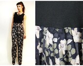 Vintage 80s Sleevless Floral Palazzo Pant Jumpsuit