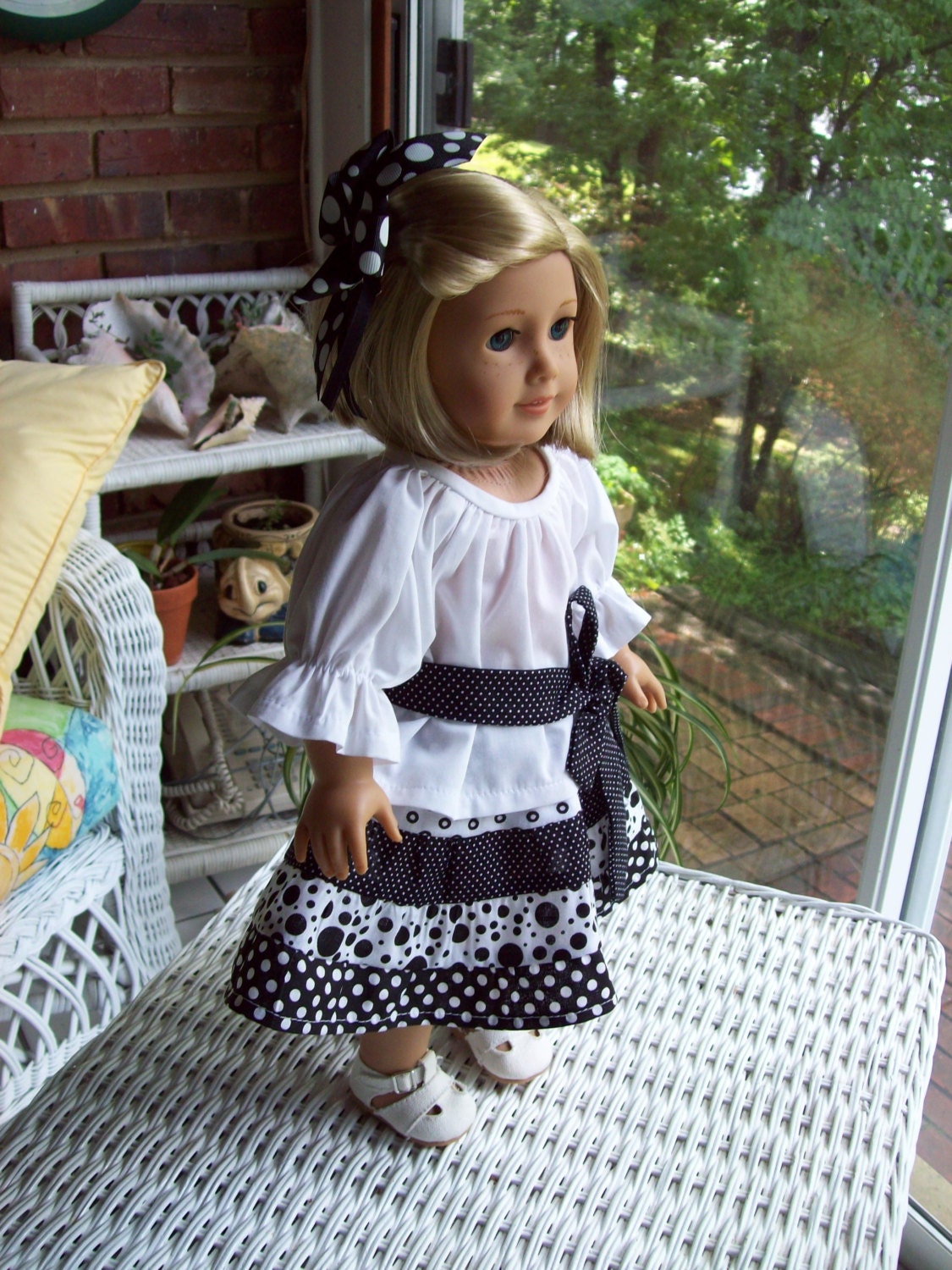 Doll peasant skirt, blouse, and hair clip. Fits 18 inch doll or American Girl doll