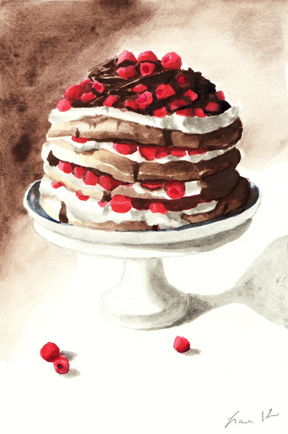 Set of 2 Pastry Prints 8 x 10 Digital Watercolor Prints Chocolate Pavlova and Valentine's Day Laduree Macarons