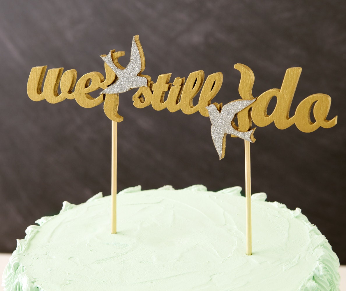 Vow Renewal Love Birds Cake Topper in Gold - Ready to ship